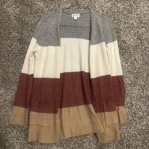 Market & Spruce Colorblock Cardigan - Gray, Cream, Brown, Tan